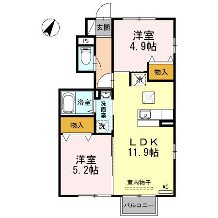 D-ROOM階上B(2LDK/1階)の間取り写真