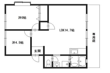 ハイアベニュー双葉(2LDK/1階)の間取り写真