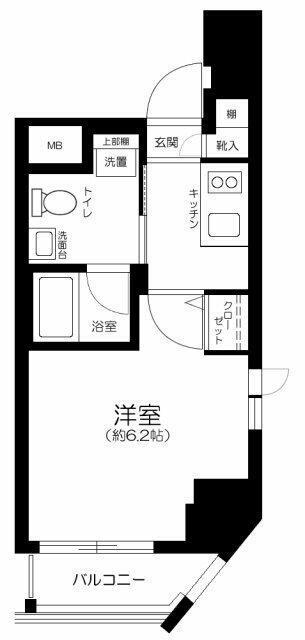 VERONA門前仲町LUSSO(1K/7階)の間取り写真