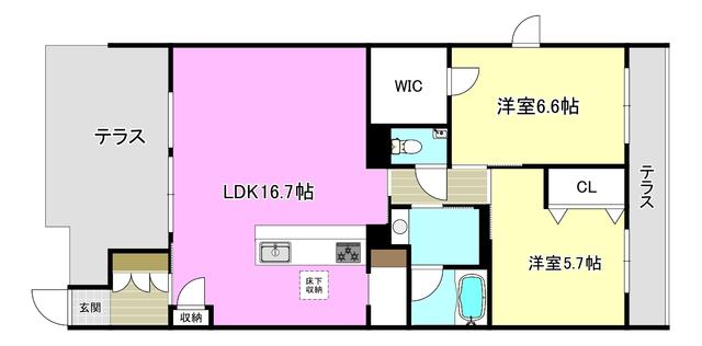 シャーメゾングランレーヴ(2LDK/1階)の間取り写真