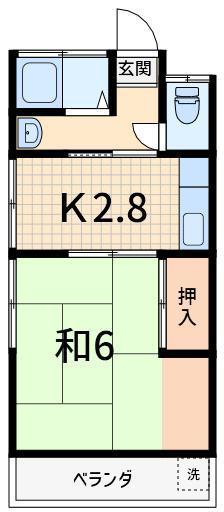 第2若葉荘(1K/1階)の間取り写真