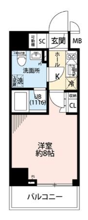 プレール・ドゥーク住吉IV(1K/2階)の間取り写真