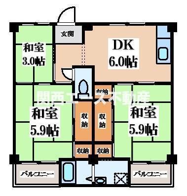 ビレッジハウス宮の前(3DK/4階)の間取り写真