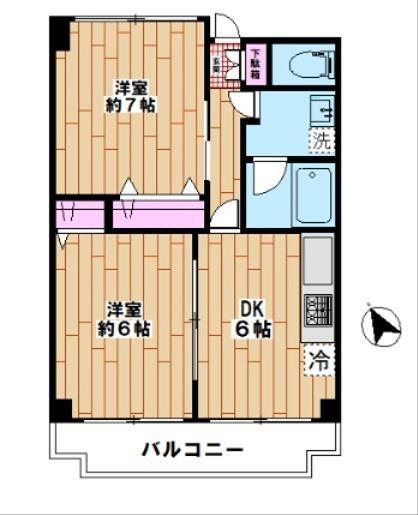 サンファミリー徳岡(2DK/3階)の間取り写真