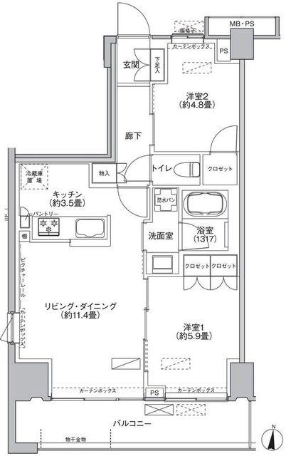 京王府中テラス(2LDK/6階)の間取り写真