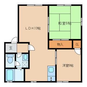 フラワーガーデン津福C棟(2LDK/1階)の間取り写真