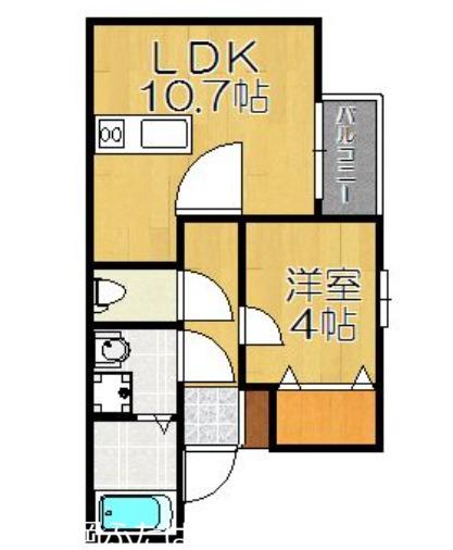 クレオン姪浜弐番館(1LDK/1階)の間取り写真
