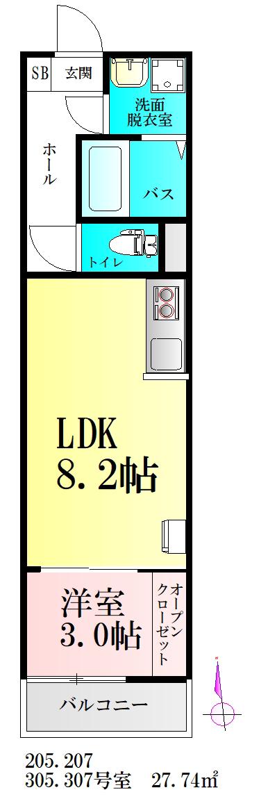 マシェルナ美田園(1LDK/3階)の間取り写真