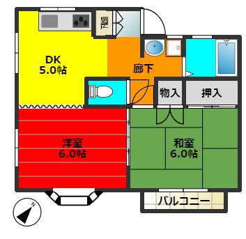サンハイツ新和(2DK/2階)の間取り写真