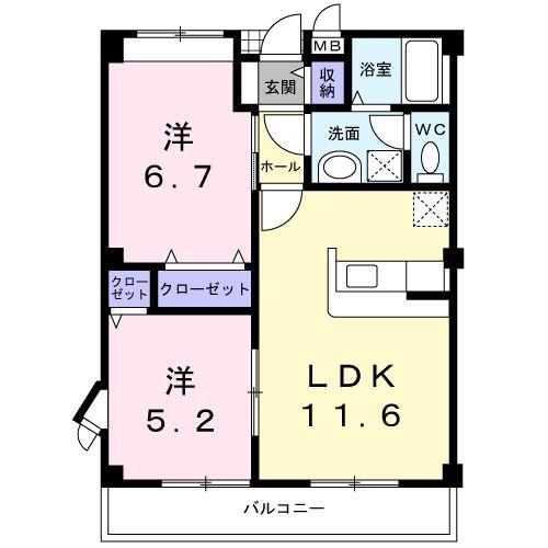 アベニュー・スクエアー(2LDK/2階)の間取り写真