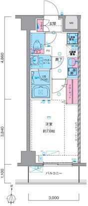 GENOVIA南千住VSKYGARDEN(1K/5階)の間取り写真