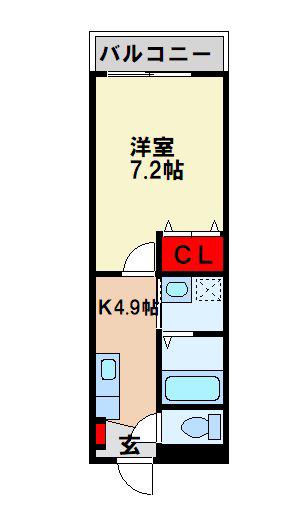 西鉄天神大牟田線 筑紫駅 徒歩2分 3階建 築12年(1K/3階)の間取り写真