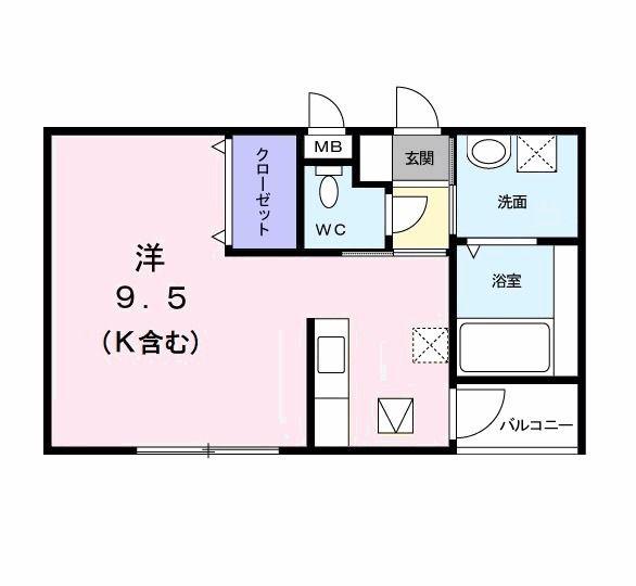 ミニヨンK(ワンルーム/1階)の間取り写真