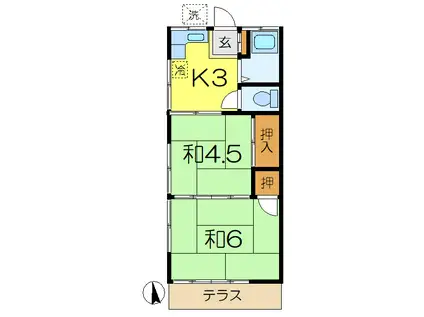 第2コーポ気賀澤(2K/1階)の間取り写真