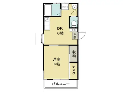 アモーラルI(1DK/2階)の間取り写真