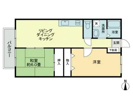 フォブール国分寺(2LDK/2階)の間取り写真