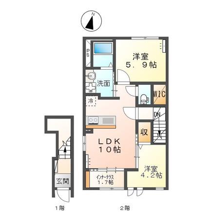 ラビアンローゼ(2LDK/2階)の間取り写真
