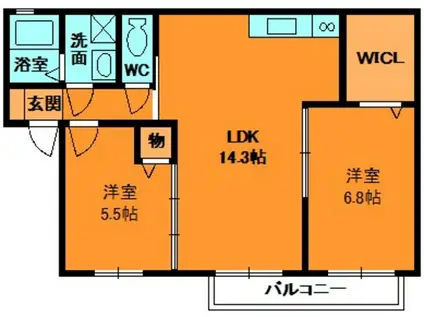 ヴィルヌーブA・C(2LDK/2階)の間取り写真