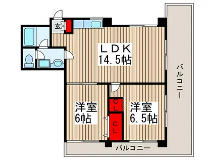 ハイツ西川(2LDK/4階)の間取り写真