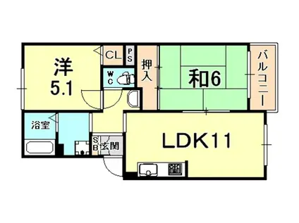 岡田山ハイツA(2LDK/1階)の間取り写真
