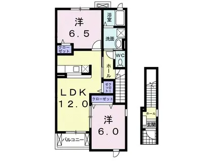 ハイルザームI(2LDK/2階)の間取り写真