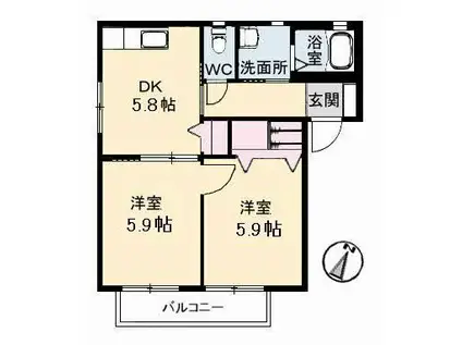 エポック・ヴィラB棟(2K/2階)の間取り写真