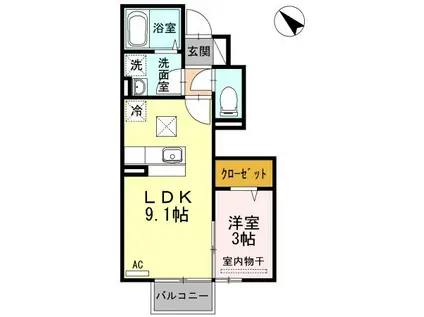 D-ROOM中里(1LDK/1階)の間取り写真