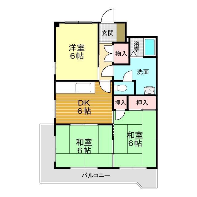 マンションヴィラ(3DK/2階)の間取り写真