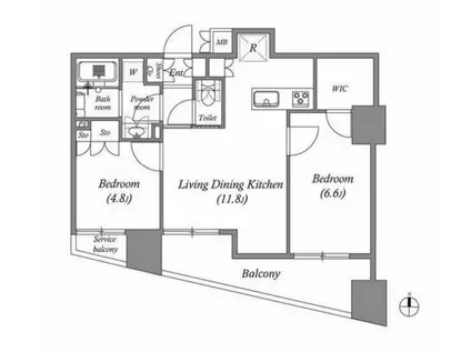 ディームス蔵前アベニュー(2LDK/8階)の間取り写真