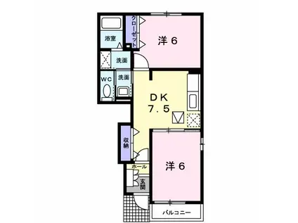 ジュピターD(2DK/1階)の間取り写真