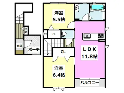 シャーメゾンやまぶき B棟(2LDK/2階)の間取り写真