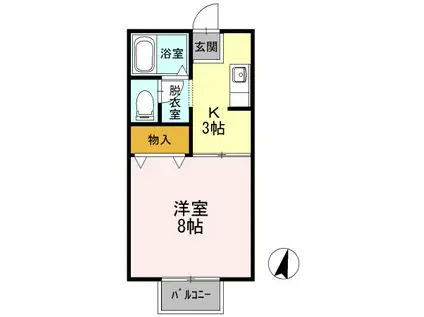 セジュール高畑 B(1K/2階)の間取り写真