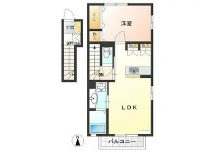 ビューラKEN C棟(1LDK/2階)の間取り写真