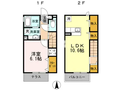 シャルマン(1LDK/2階)の間取り写真