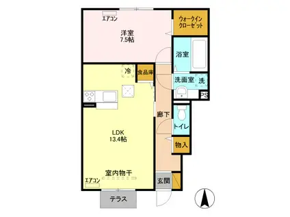 スクエア(1LDK/1階)の間取り写真