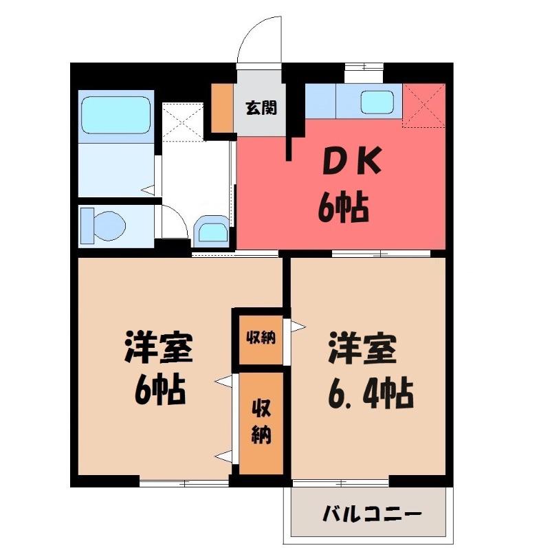 パークウッドA(2DK/1階)の間取り写真