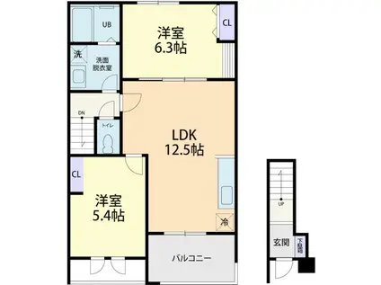 AMABILE(2LDK/2階)の間取り写真