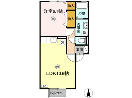 クラレンスホワイトII(1LDK/2階)の間取り写真