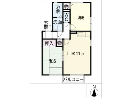 セジュール若松II(2LDK/2階)の間取り写真