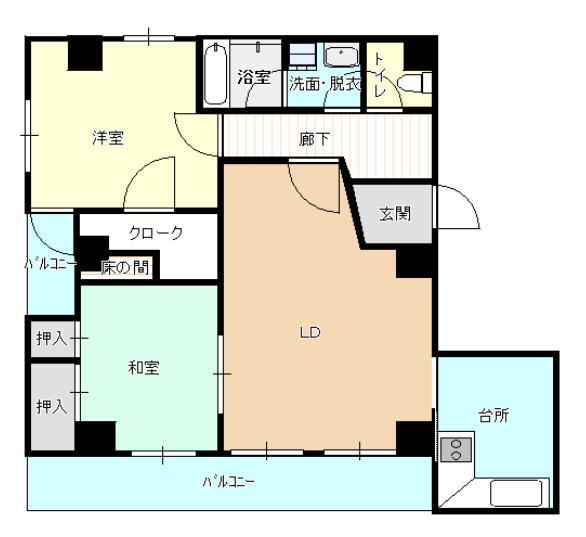 アークヒルズ横浜蒔田(2LDK/6階)の間取り写真