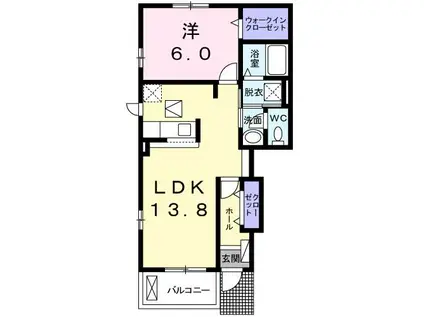 ハーベストコートA(1LDK/1階)の間取り写真