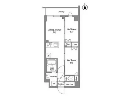 ザ・グラヴィティ新宿(2DK/1階)の間取り写真