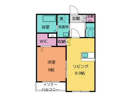 メルベーユ・トロア(1LDK/2階)の間取り写真