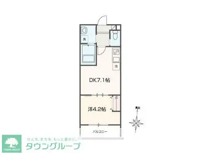 MELLAS元加治(1DK/3階)の間取り写真