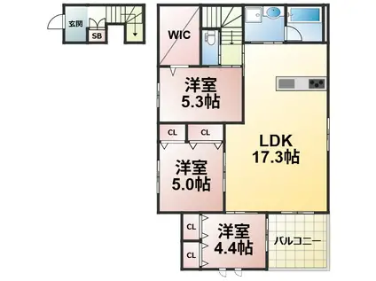 東大阪市足代1丁目3(3LDK/2階)の間取り写真