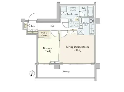 広尾ガーデンフォレスト E棟(1LDK/3階)の間取り写真