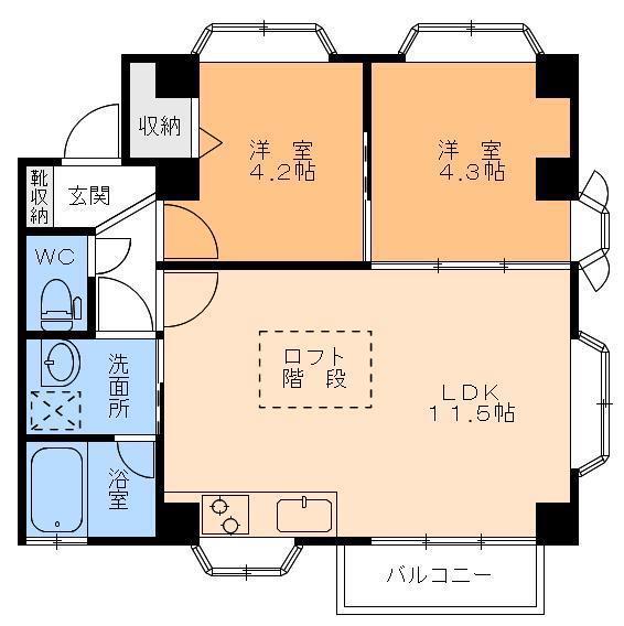フォブール木屋町(2LDK/2階)の間取り写真