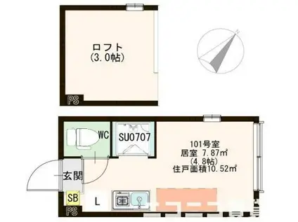 ハーモニーテラス野沢II(ワンルーム/1階)の間取り写真
