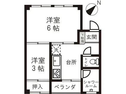 マンション平和(2DK/2階)の間取り写真