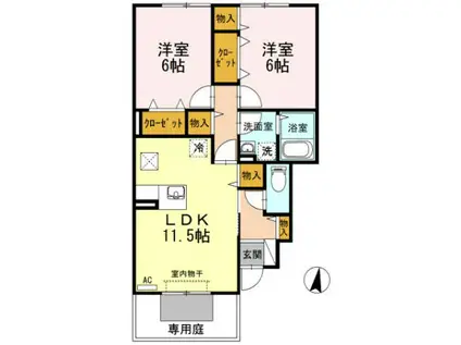 グランリーオA棟(2LDK/1階)の間取り写真